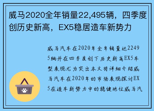威马2020全年销量22,495辆，四季度创历史新高，EX5稳居造车新势力