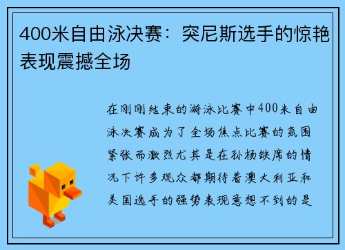 400米自由泳决赛：突尼斯选手的惊艳表现震撼全场