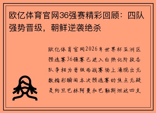 欧亿体育官网36强赛精彩回顾：四队强势晋级，朝鲜逆袭绝杀